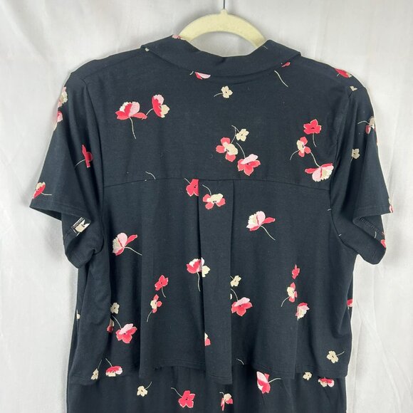 NEW J Jill Floral‎ Shirt Dress Women Medium Tall Black Pima Cotton Knee Length - Picture 7 of 10